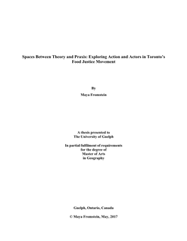 Spaces Between Theory and Praxis: Exploring Action and Actors in Toronto’S Food Justice Movement