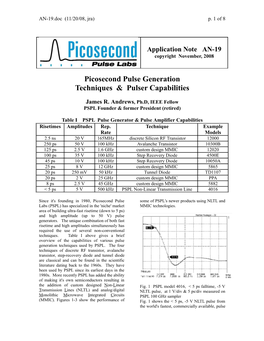 Picosecond Pulse Generation Techniques & Pulser Capabilities
