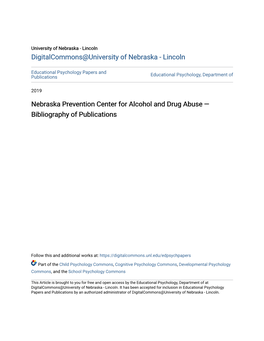 Nebraska Prevention Center for Alcohol and Drug Abuse — Bibliography of Publications