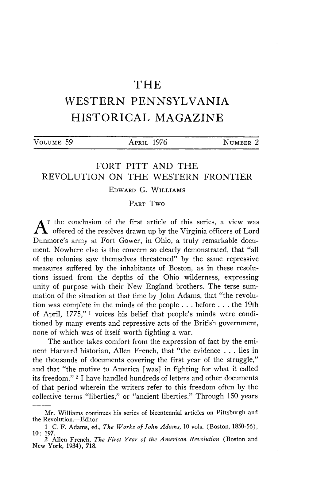 The Western Pennsylvania Historical Magazine —