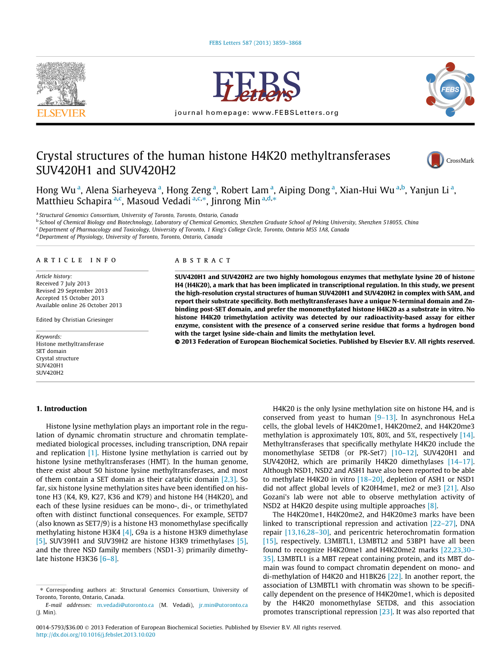 Crystal Structures of the Human Histone H4K20 Methyltransferases SUV420H1 and SUV420H2