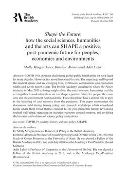 How the Social Sciences, Humanities and the Arts Can SHAPE a Positive, Post-Pandemic Future for Peoples, Economies and Environments