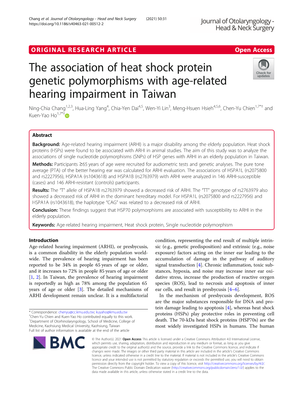 The Association of Heat Shock Protein Genetic Polymorphisms with Age