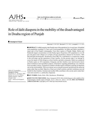 Role of Dalit Diaspora in the Mobility of the Disadvantaged in Doaba Region of Punjab