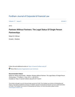 Partners Without Partners: the Legal Status of Single Person Partnerships
