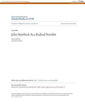 John Steinbeck As a Radical Novelist Shawn Jasinski University of Vermont