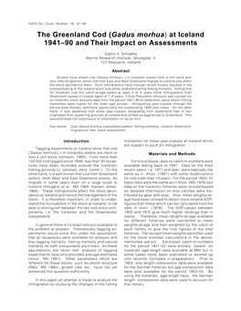 The Greenland Cod (Gadus Morhua) at Iceland 1941-90 and Their Impact on Assessments