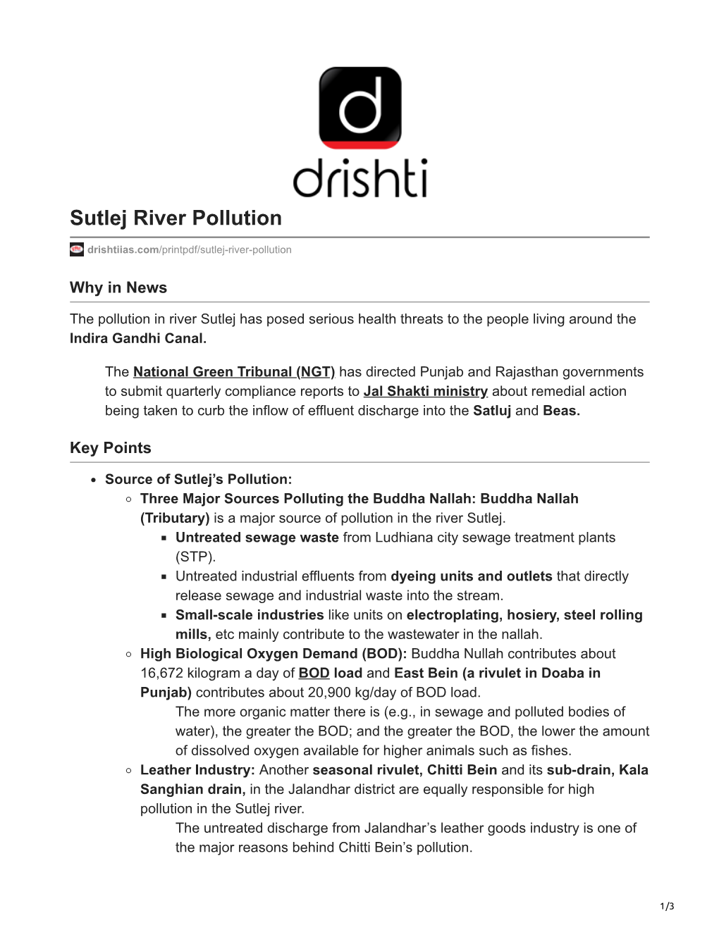 Sutlej River Pollution