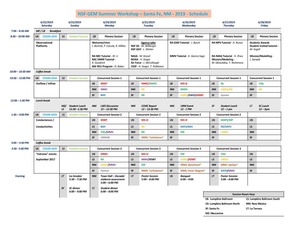 NSF-GEM Summer Workshop – Santa Fe, NM - 2019 - Schedule