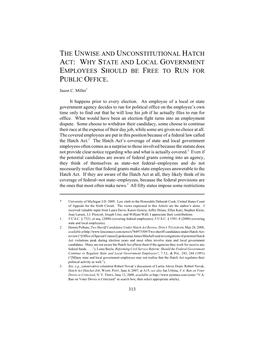 The Unwise and Unconstitutional Hatch Act: Why State and Local Government Employees Should Be Free to Run for Public Office