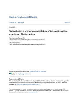 A Phenomenological Study of the Creative Writing Experience of Fiction Writers