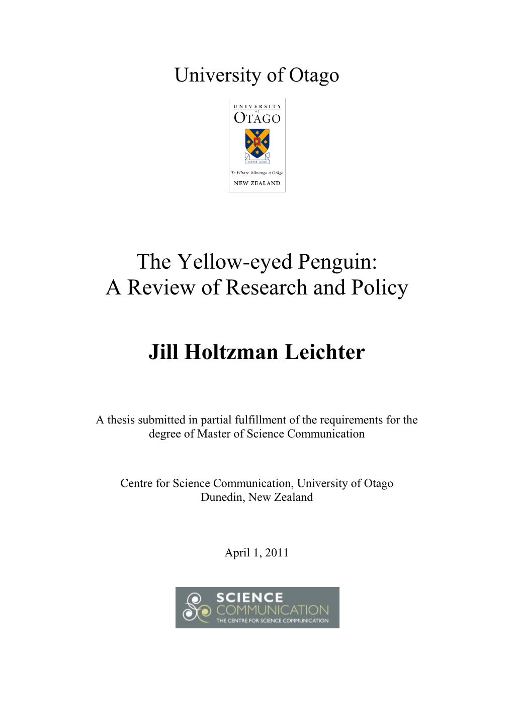 The Yellow-Eyed Penguin: a Review of Research and Policy