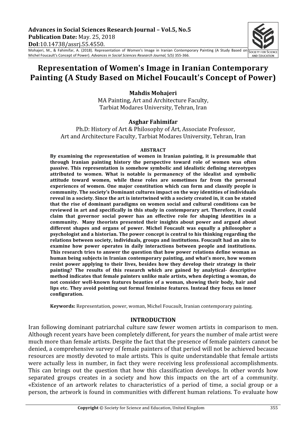 Representation of Women's Image in Iranian Contemporary Painting (A Study Based on Michel Foucault's Concept of Power)