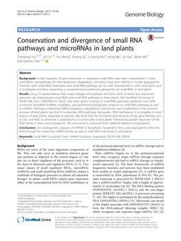 Conservation and Divergence of Small RNA Pathways and Micrornas In