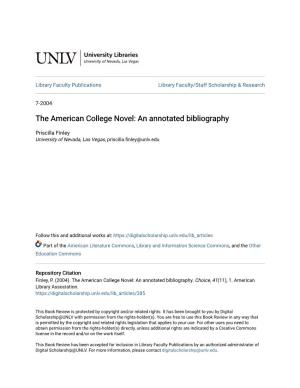 The American College Novel: an Annotated Bibliography