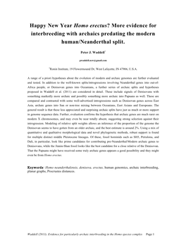 Happy New Year Homo Erectus? More Evidence for Interbreeding with Archaics Predating the Modern Human/Neanderthal Split