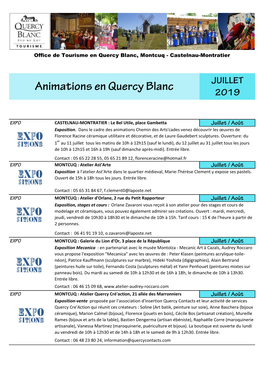 Animations En Quercy Blanc JUILLET 2019