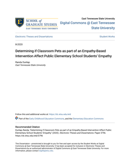Determining If Classroom Pets As Part of an Empathy-Based Intervention Affect Public Elementary School Students’ Empathy