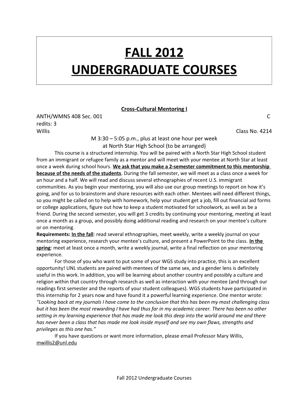 Undergraduate Courses s1