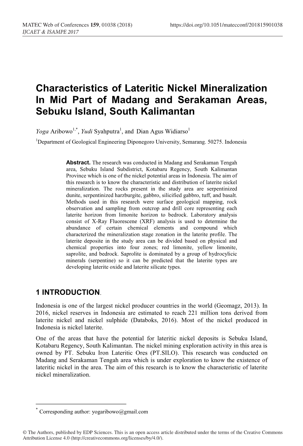 Characteristics of Lateritic Nickel Mineralization in Mid Part of Madang and Serakaman Areas, Sebuku Island, South Kalimantan