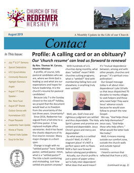 Contact in This Issue: Profile: a Calling Card Or an Obituary?
