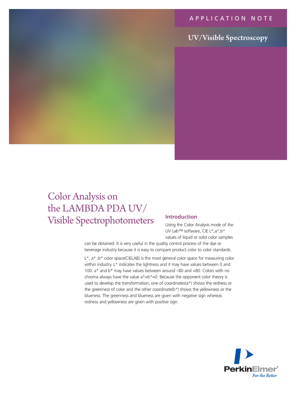 Color Analysis on the LAMBDA PDA UV/Visible Spectrophotometers