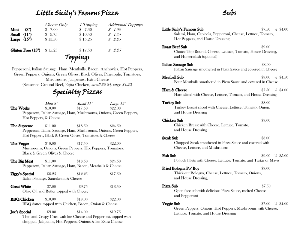 Carryout Menu