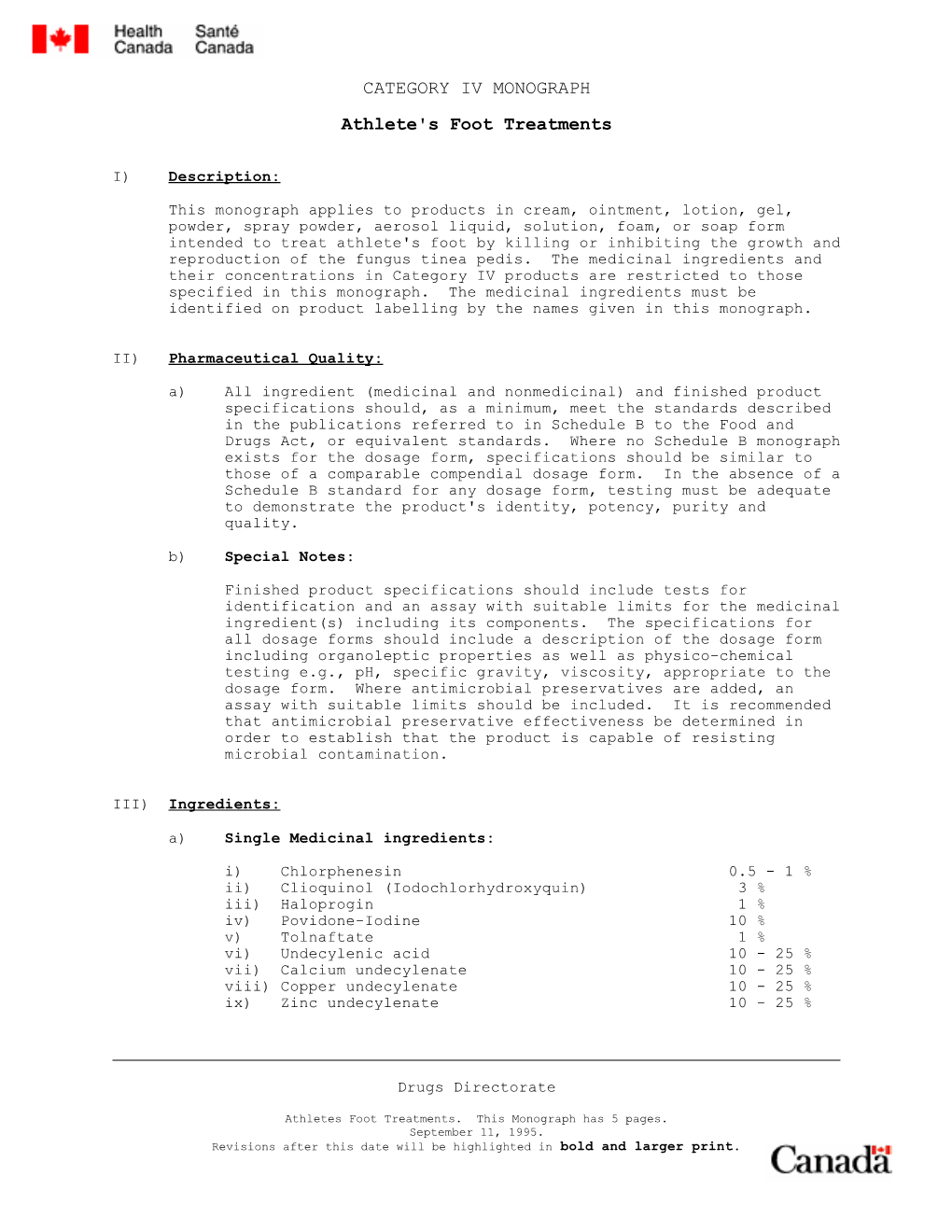 CATEGORY IV MONOGRAPH Athlete's Foot Treatments