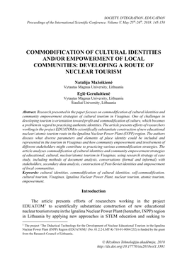 Commodification of Cultural Identities And/Or Empowerment of Local Communities: Developing a Route of Nuclear Tourism