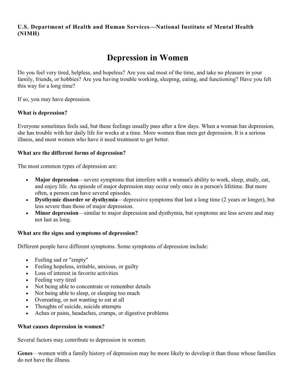 Depression in Women