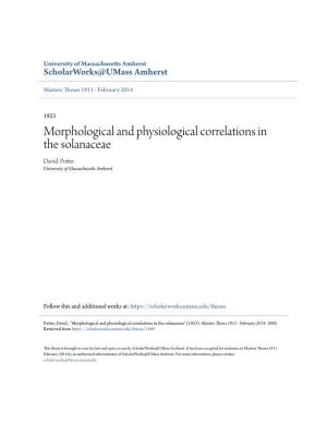 Morphological and Physiological Correlations in the Solanaceae David