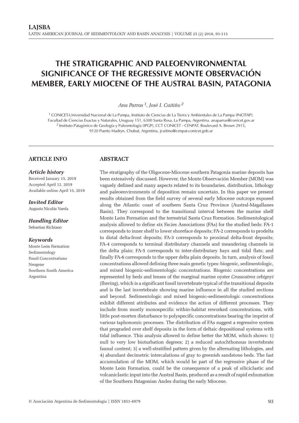 The Stratigraphic and Paleoenvironmental Significance of the Regressive Monte Observación Member, Early Miocene of the Austral Basin, Patagonia