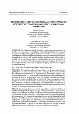 The Process and Sociocultural Significance of Gopher Trapping in a Modern Yucatec Maya Community