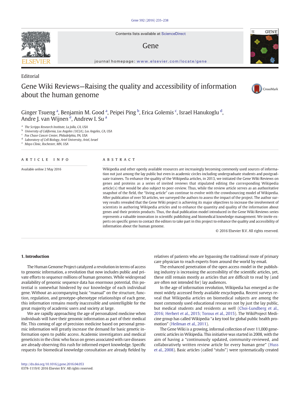 Gene Wiki Reviews—Raising the Quality and Accessibility of Information About the Human Genome