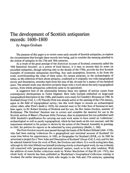 The Development of Scottish Antiquarian Records: 1600-1800 by Angus Graham