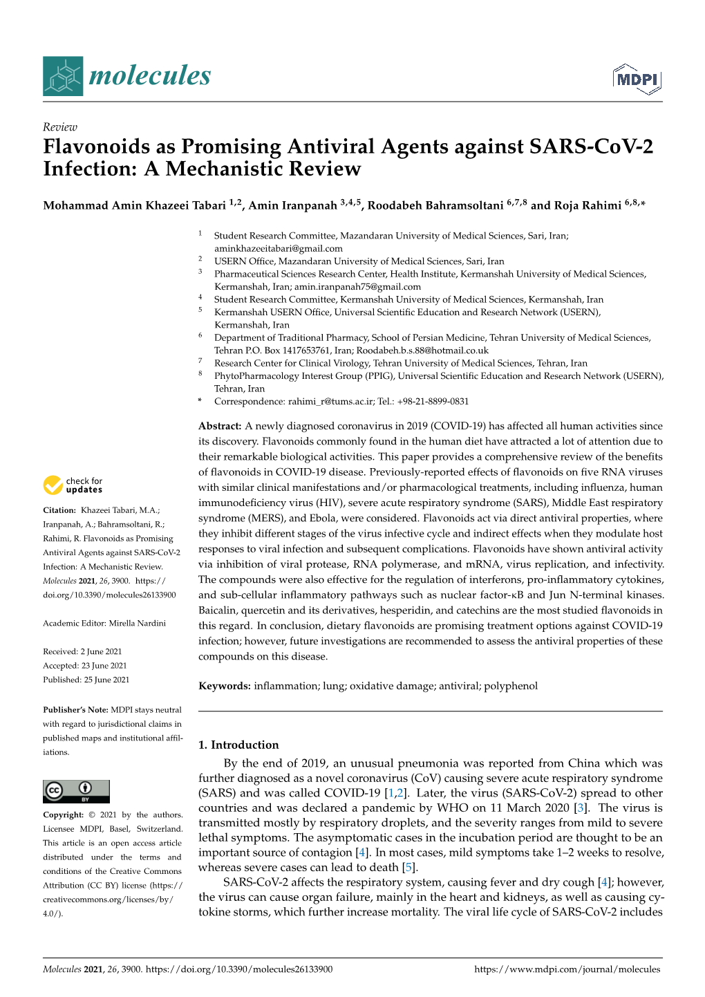 Flavonoids As Promising Antiviral Agents Against SARS-Cov-2 Infection: a Mechanistic Review