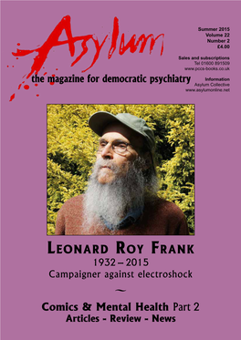 Leonard Roy Frank 1932 – 2015 Campaigner Against Electroshock ~ Comics & Mental Health Part 2 Articles - Review - News I Wondered If There Is Something Wrong with Me