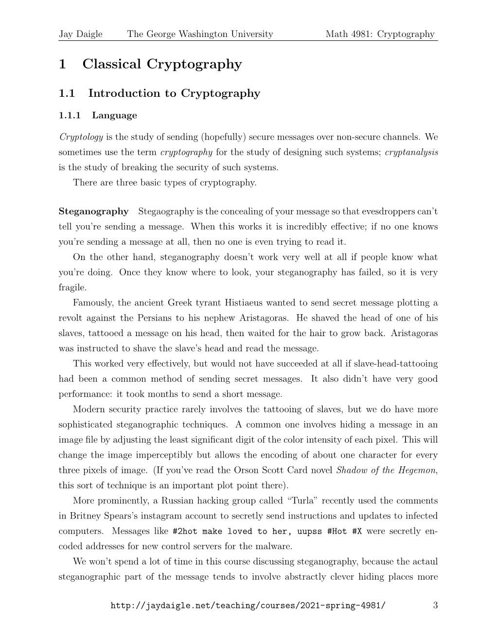 Section 1: Classical Cryptography