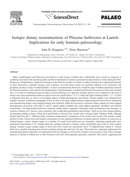 Isotopic Dietary Reconstructions of Pliocene Herbivores at Laetoli: Implications for Early Hominin Paleoecology ⁎ John D