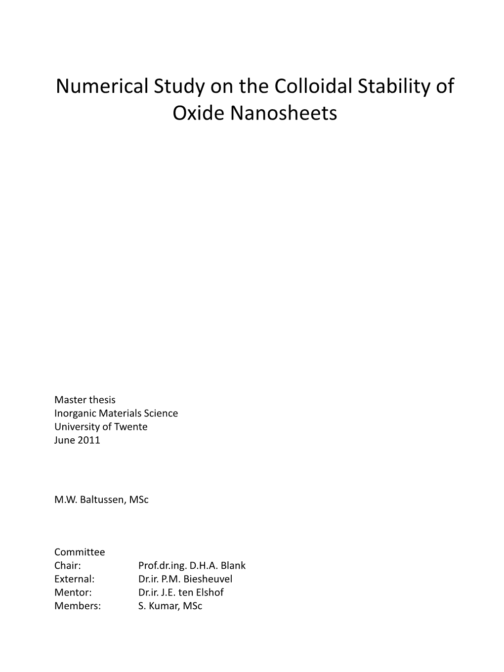 Numerical Study on the Colloidal Stability of Oxide Nanosheets