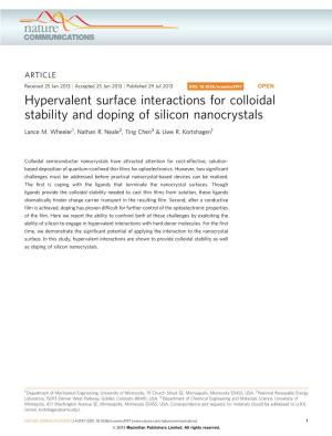 Hypervalent Surface Interactions for Colloidal Stability and Doping of Silicon Nanocrystals