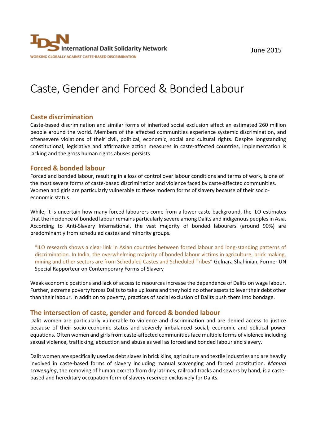 Caste, Gender and Forced & Bonded Labour