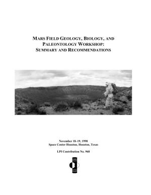 Mars Field Geology, Biology, and Paleontology Workshop, Summary
