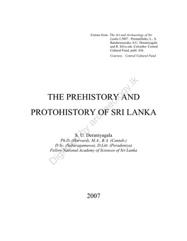 The Prehistory and Protohistory of Sri Lanka