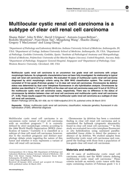 Multilocular Cystic Renal Cell Carcinoma Is a Subtype of Clear Cell Renal Cell Carcinoma