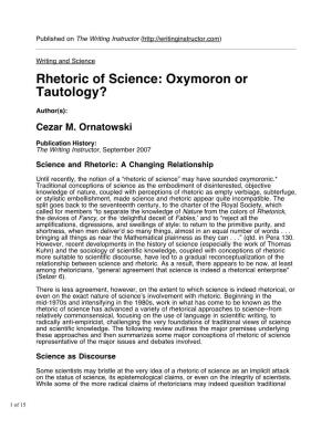Rhetoric of Science: Oxymoron Or Tautology?
