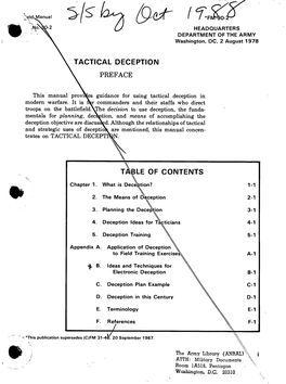 Tactical Deception Table of Contents