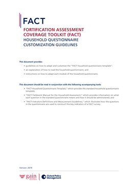 Fortification Assessment Coverage Toolkit (Fact) Household Questionnaire Customization Guidelines