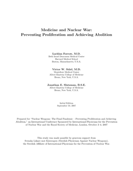 Medicine and Nuclear War: Preventing Proliferation and Achieving Abolition