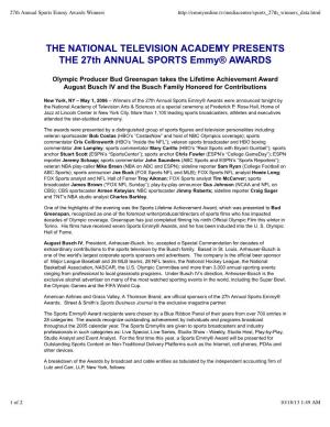 27Th Annual Sports Emmy Awards Winners